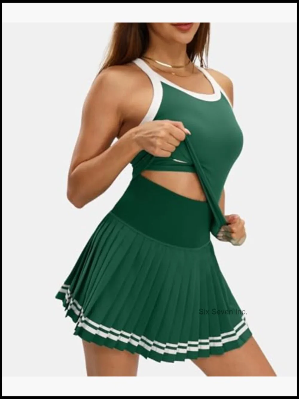 Racerback Sleeveless Tennis Skirt Set with Built-in Shorts and Bra